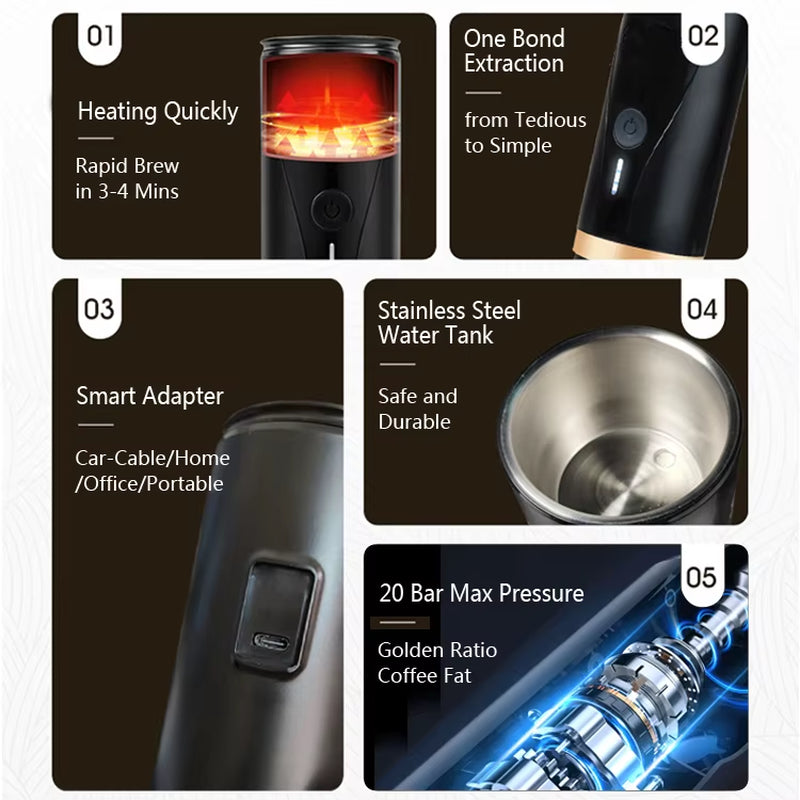 All in One Design USB Charging Fully Automatic Mini Capsule Instant Coffee Machine Italian 12V Portable Espresso Machine OEM 5V